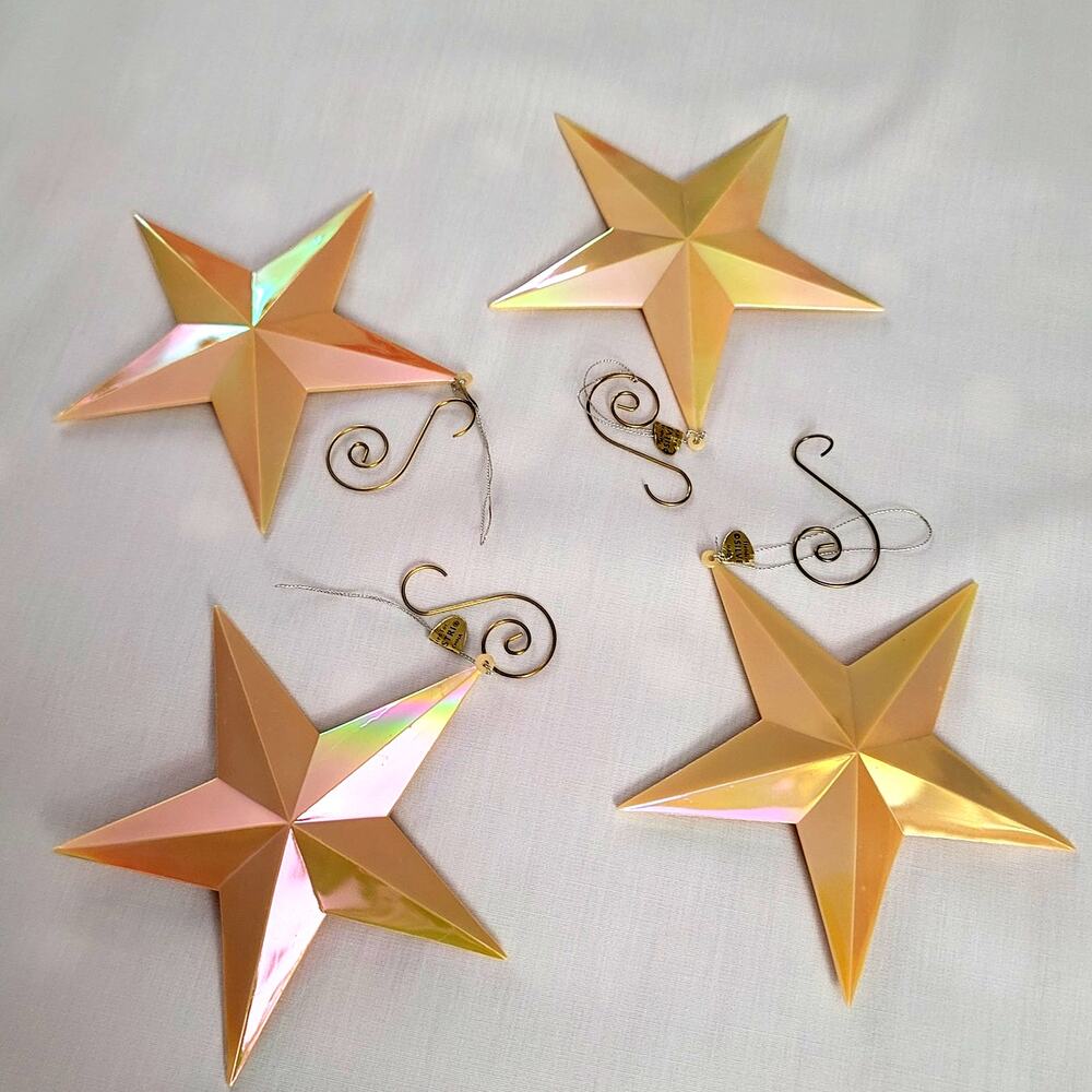4 VNTG Ivory Iridescent 5" Star Ornaments Hard Plastic Many Uses Christmas July